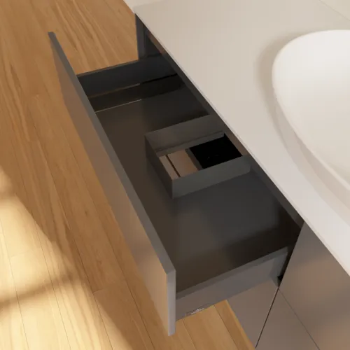 Bild von VILLEROY BOCH Finion Waschbeckenunterschrank, mit Beleuchtung, 4 Auszüge, 1600 x 603 x 501 mm, Anthracite Matt Lacquer / Glass White Matt #G97100GK
