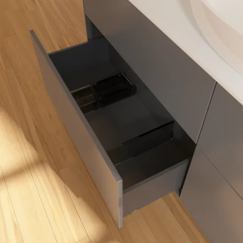 Bild von VILLEROY BOCH Finion Waschbeckenunterschrank, mit Beleuchtung, 4 Auszüge, 1600 x 603 x 501 mm, Anthracite Matt Lacquer / Glass White Matt #G97100GK