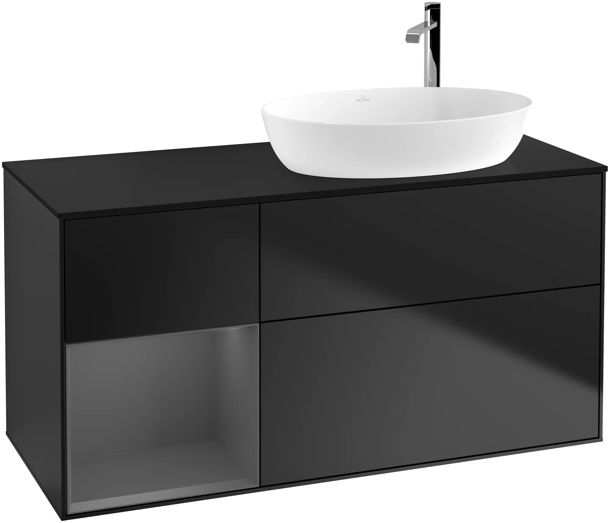 Picture of VILLEROY BOCH Finion Vanity unit, with lighting, 3 pull-out compartments, 1200 x 603 x 501 mm, Black Matt Lacquer / Anthracite Matt Lacquer / Glass Black Matt #G922GKPD