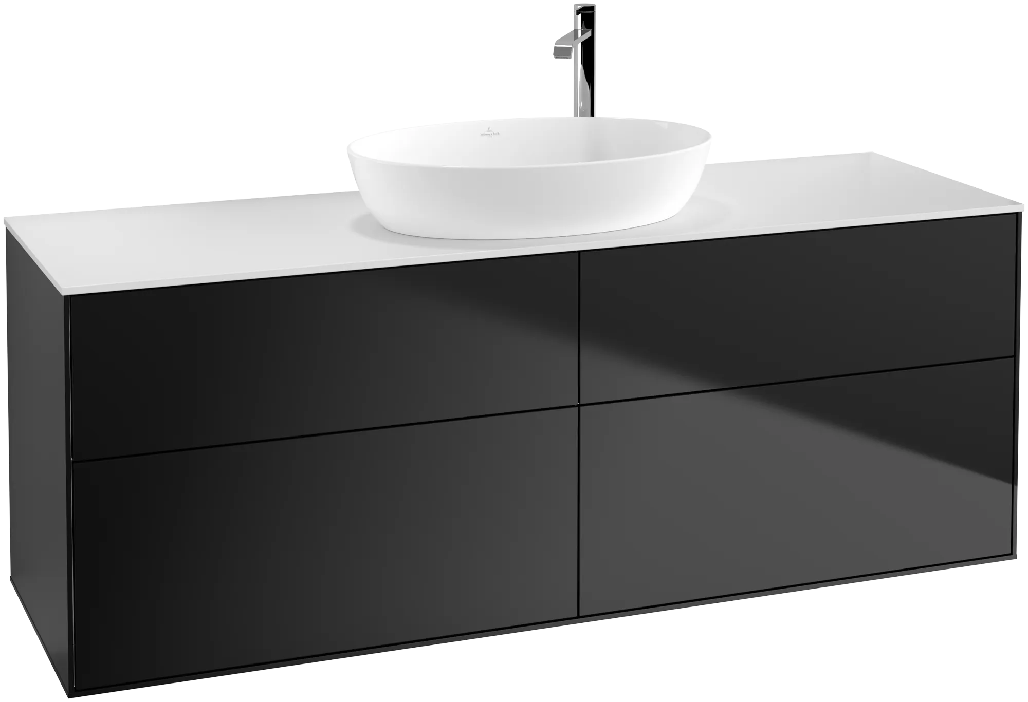 Picture of VILLEROY BOCH Finion Vanity unit, with lighting, 4 pull-out compartments, 1600 x 603 x 501 mm, Black Matt Lacquer / Glass White Matt #G97100PD