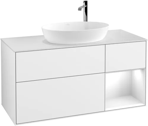 Picture of VILLEROY BOCH Finion Vanity unit, with lighting, 3 pull-out compartments, 1200 x 603 x 501 mm, Glossy White Lacquer / Glossy White Lacquer / Glass White Matt #G951GFGF