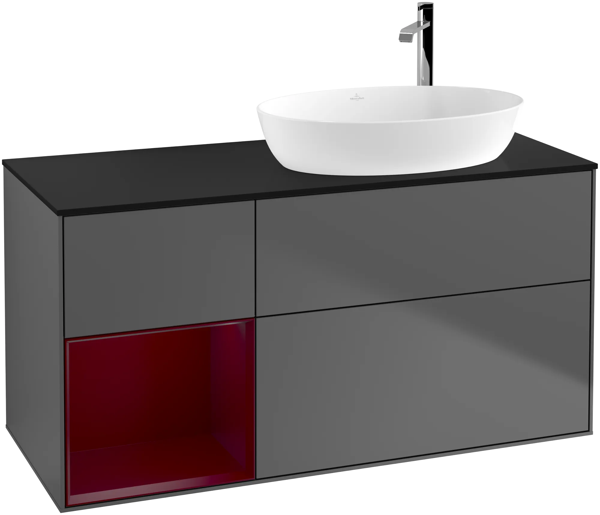 Picture of VILLEROY BOCH Finion Vanity unit, with lighting, 3 pull-out compartments, 1200 x 603 x 501 mm, Anthracite Matt Lacquer / Peony Matt Lacquer / Glass Black Matt #G922HBGK