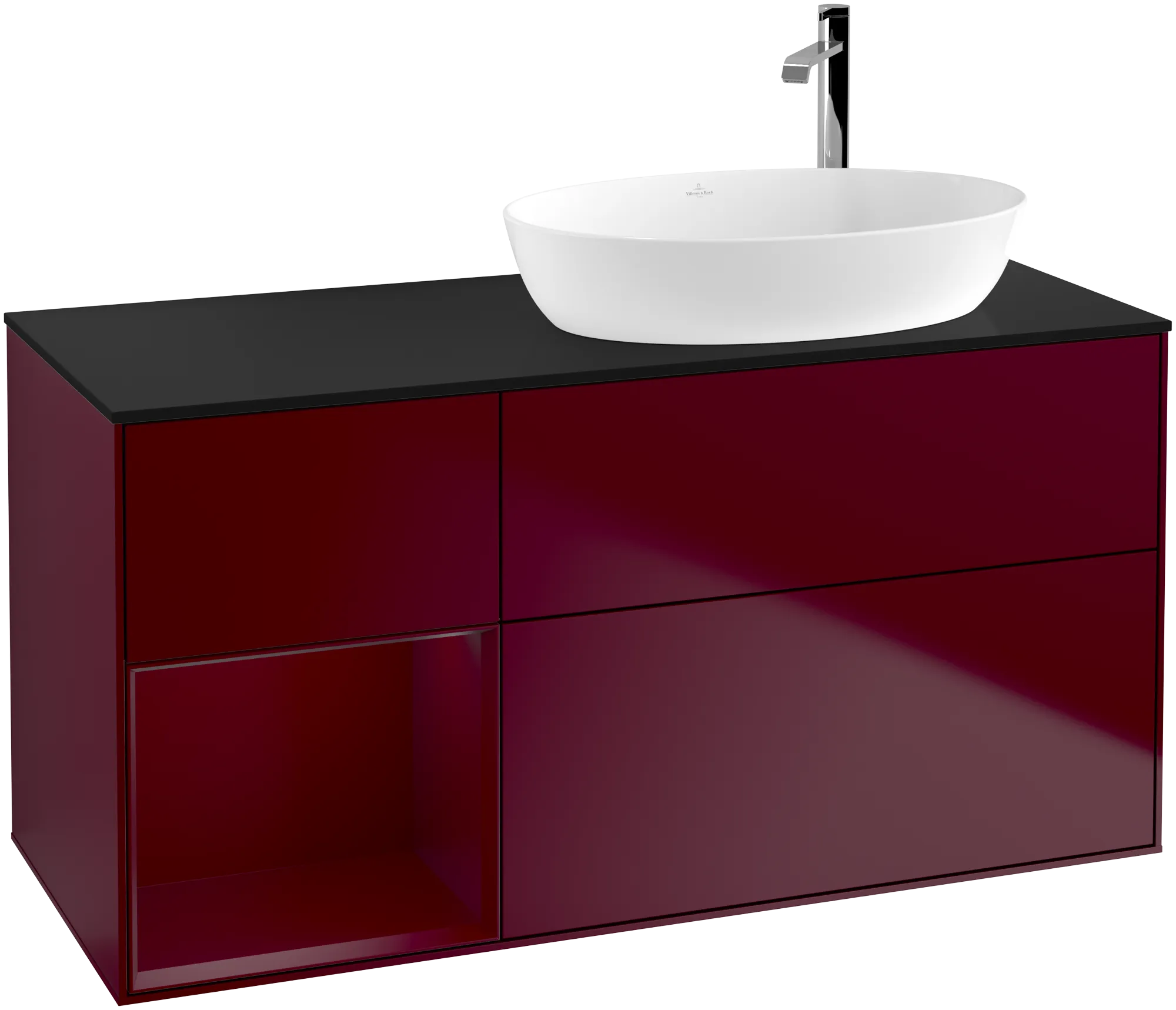 Picture of VILLEROY BOCH Finion Vanity unit, with lighting, 3 pull-out compartments, 1200 x 603 x 501 mm, Peony Matt Lacquer / Peony Matt Lacquer / Glass Black Matt #G922HBHB