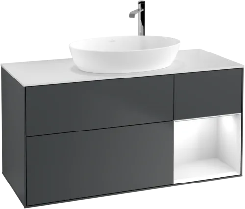 Picture of VILLEROY BOCH Finion Vanity unit, with lighting, 3 pull-out compartments, 1200 x 603 x 501 mm, Midnight Blue Matt Lacquer / Glossy White Lacquer / Glass White Matt #G951GFHG