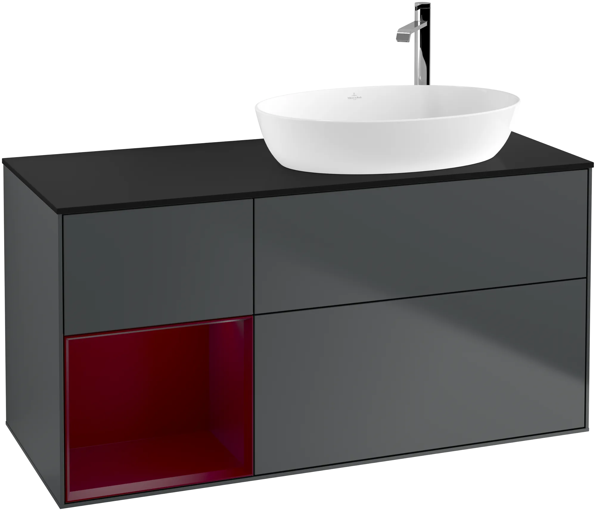 Picture of VILLEROY BOCH Finion Vanity unit, with lighting, 3 pull-out compartments, 1200 x 603 x 501 mm, Midnight Blue Matt Lacquer / Peony Matt Lacquer / Glass Black Matt #G922HBHG