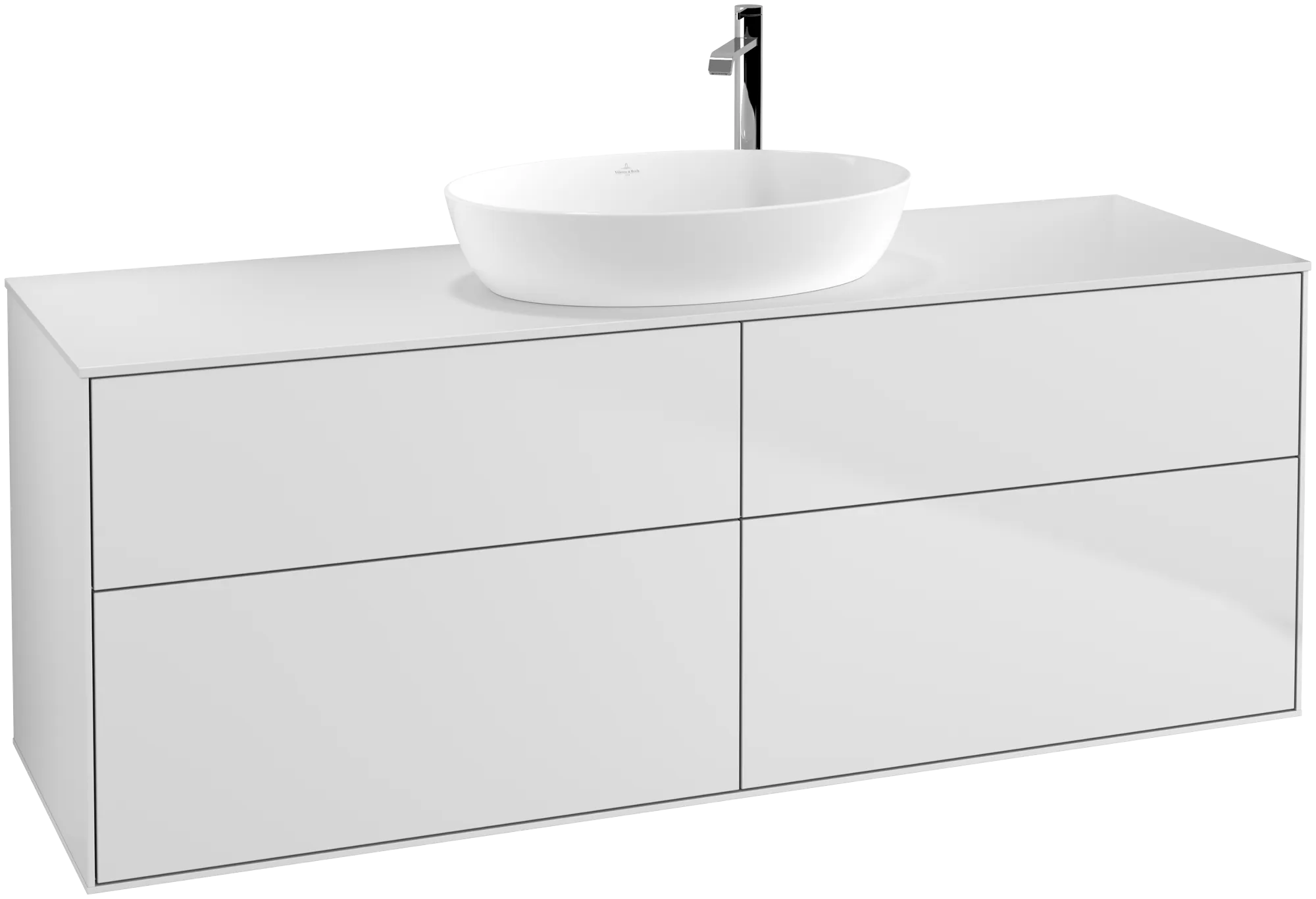 Picture of VILLEROY BOCH Finion Vanity unit, with lighting, 4 pull-out compartments, 1600 x 603 x 501 mm, White Matt Lacquer / Glass White Matt #G97100MT