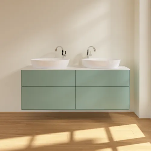 Bild von VILLEROY BOCH Finion Waschbeckenunterschrank, mit Beleuchtung, 4 Auszüge, 1600 x 603 x 501 mm, Olive Matt Lacquer / Glass White Matt #G96100GM