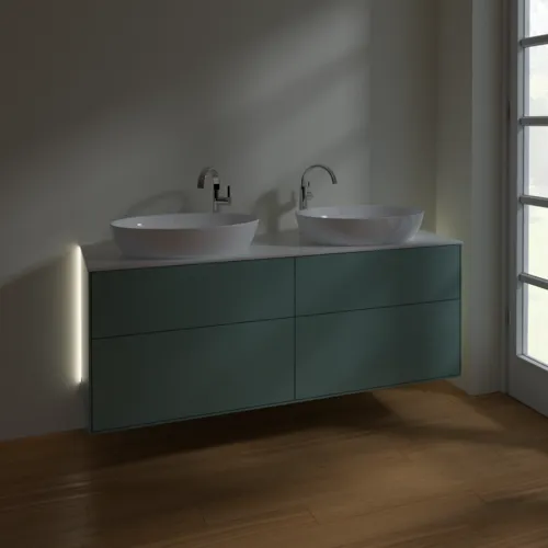 Bild von VILLEROY BOCH Finion Waschbeckenunterschrank, mit Beleuchtung, 4 Auszüge, 1600 x 603 x 501 mm, Olive Matt Lacquer / Glass White Matt #G96100GM