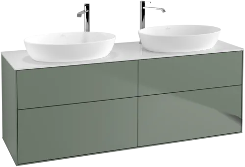 Picture of VILLEROY BOCH Finion Vanity unit, with lighting, 4 pull-out compartments, 1600 x 603 x 501 mm, Olive Matt Lacquer / Glass White Matt #G96100GM