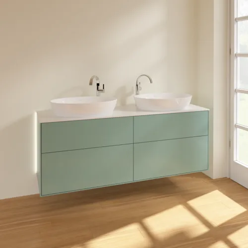 Bild von VILLEROY BOCH Finion Waschbeckenunterschrank, mit Beleuchtung, 4 Auszüge, 1600 x 603 x 501 mm, Olive Matt Lacquer / Glass White Matt #G96100GM