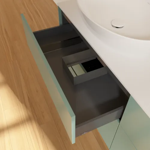 Bild von VILLEROY BOCH Finion Waschbeckenunterschrank, mit Beleuchtung, 4 Auszüge, 1600 x 603 x 501 mm, Olive Matt Lacquer / Glass White Matt #G96100GM