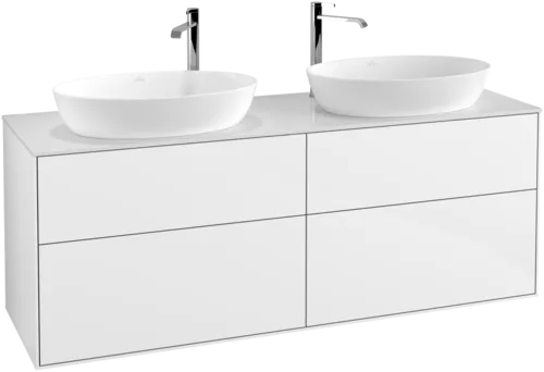 Picture of VILLEROY BOCH Finion Vanity unit, with lighting, 4 pull-out compartments, 1600 x 603 x 501 mm, Glossy White Lacquer / Glass White Matt #G96100GF