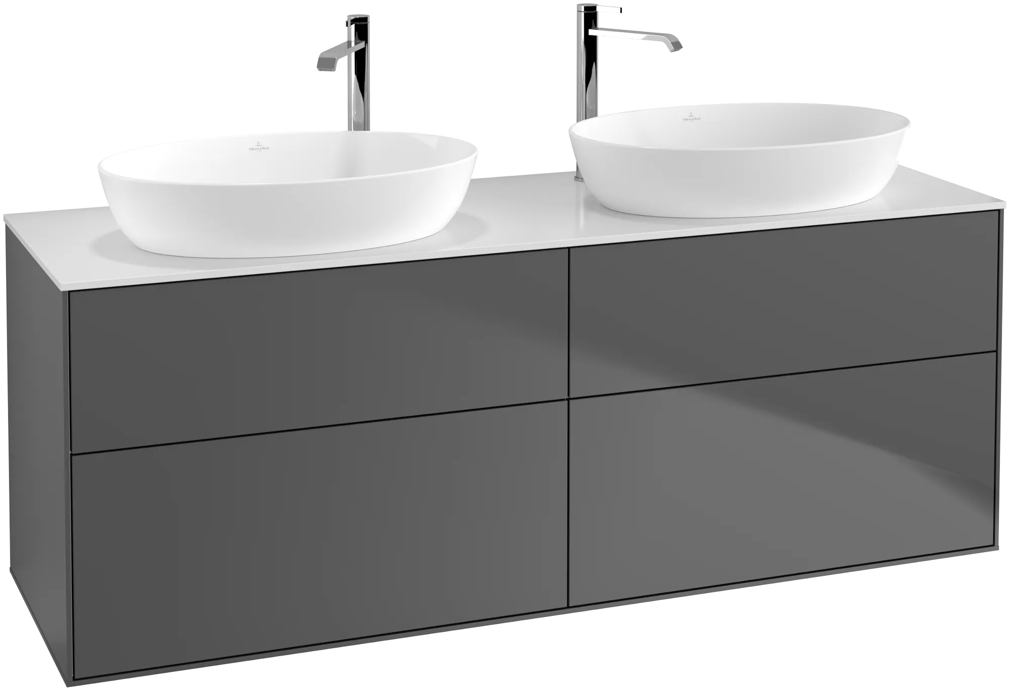 Picture of VILLEROY BOCH Finion Vanity unit, with lighting, 4 pull-out compartments, 1600 x 603 x 501 mm, Anthracite Matt Lacquer / Glass White Matt #G96100GK