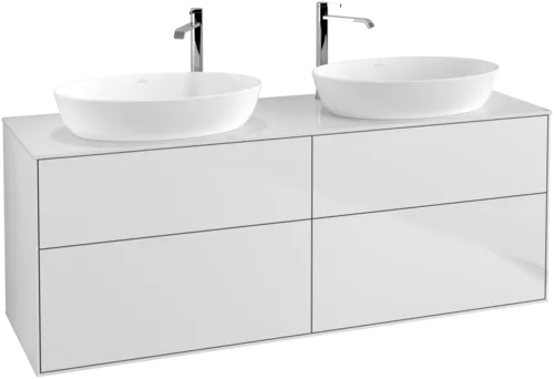 Picture of VILLEROY BOCH Finion Vanity unit, with lighting, 4 pull-out compartments, 1600 x 603 x 501 mm, White Matt Lacquer / Glass White Matt #G96100MT