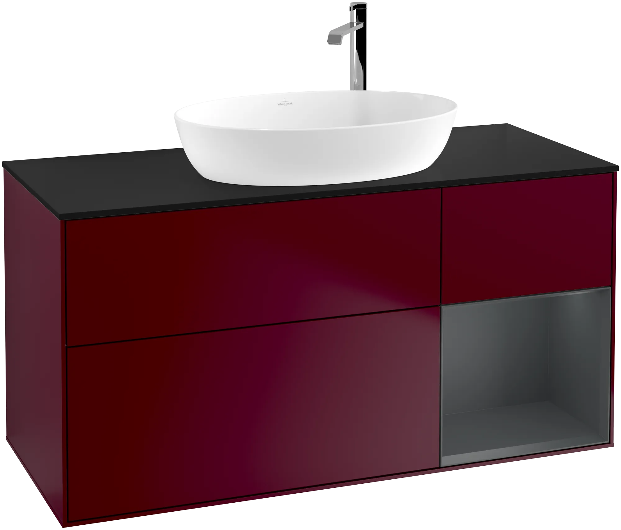 Picture of VILLEROY BOCH Finion Vanity unit, with lighting, 3 pull-out compartments, 1200 x 603 x 501 mm, Peony Matt Lacquer / Midnight Blue Matt Lacquer / Glass Black Matt #G952HGHB
