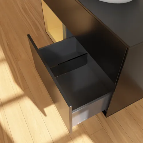 Bild von VILLEROY BOCH Finion Waschbeckenunterschrank, mit Beleuchtung, 2 Auszüge, 1000 x 603 x 501 mm, Black Matt Lacquer / Gold Matt Lacquer / Glass Black Matt #GA12HFPD