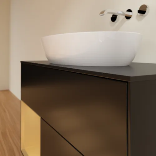 Bild von VILLEROY BOCH Finion Waschbeckenunterschrank, mit Beleuchtung, 2 Auszüge, 1000 x 603 x 501 mm, Black Matt Lacquer / Gold Matt Lacquer / Glass Black Matt #GA12HFPD