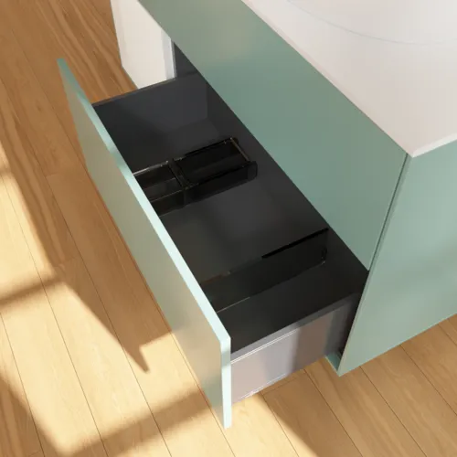 Bild von VILLEROY BOCH Finion Waschbeckenunterschrank, mit Beleuchtung, 3 Auszüge, 1200 x 603 x 501 mm, Olive Matt Lacquer / Glossy White Lacquer / Glass White Matt #GA41GFGM