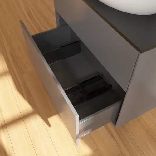 Bild von VILLEROY BOCH Finion Waschbeckenunterschrank, mit Beleuchtung, 2 Auszüge, 800 x 603 x 501 mm, Anthracite Matt Lacquer / Glass Black Matt #G99200GK