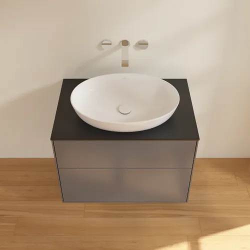 Bild von VILLEROY BOCH Finion Waschbeckenunterschrank, mit Beleuchtung, 2 Auszüge, 800 x 603 x 501 mm, Anthracite Matt Lacquer / Glass Black Matt #G99200GK