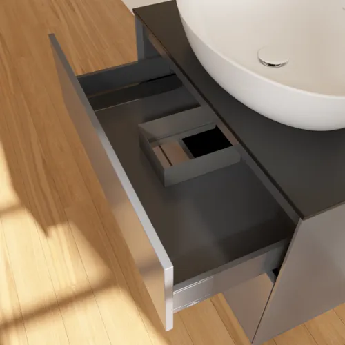 Bild von VILLEROY BOCH Finion Waschbeckenunterschrank, mit Beleuchtung, 2 Auszüge, 800 x 603 x 501 mm, Anthracite Matt Lacquer / Glass Black Matt #G99200GK