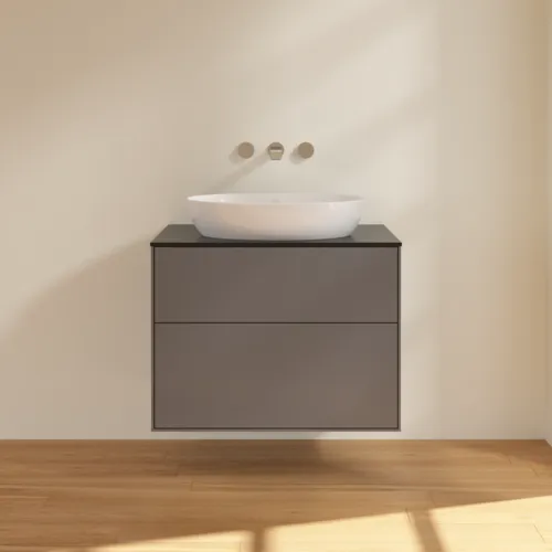 Bild von VILLEROY BOCH Finion Waschbeckenunterschrank, mit Beleuchtung, 2 Auszüge, 800 x 603 x 501 mm, Anthracite Matt Lacquer / Glass Black Matt #G99200GK