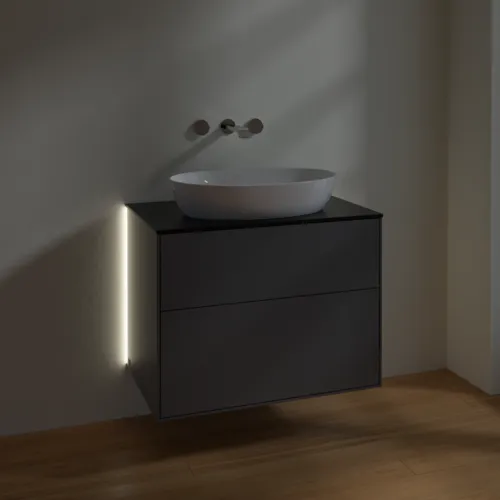 Bild von VILLEROY BOCH Finion Waschbeckenunterschrank, mit Beleuchtung, 2 Auszüge, 800 x 603 x 501 mm, Anthracite Matt Lacquer / Glass Black Matt #G99200GK