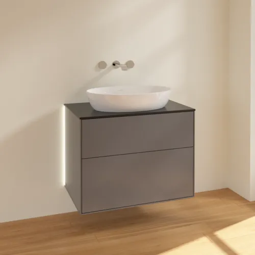 Bild von VILLEROY BOCH Finion Waschbeckenunterschrank, mit Beleuchtung, 2 Auszüge, 800 x 603 x 501 mm, Anthracite Matt Lacquer / Glass Black Matt #G99200GK