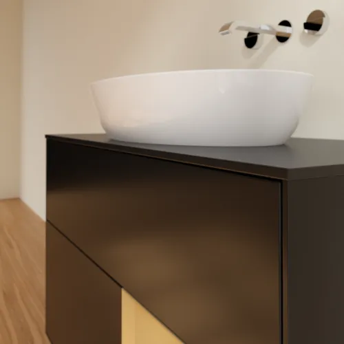 Bild von VILLEROY BOCH Finion Waschbeckenunterschrank, mit Beleuchtung, 2 Auszüge, 1000 x 603 x 501 mm, Black Matt Lacquer / Gold Matt Lacquer / Glass Black Matt #GA22HFPD