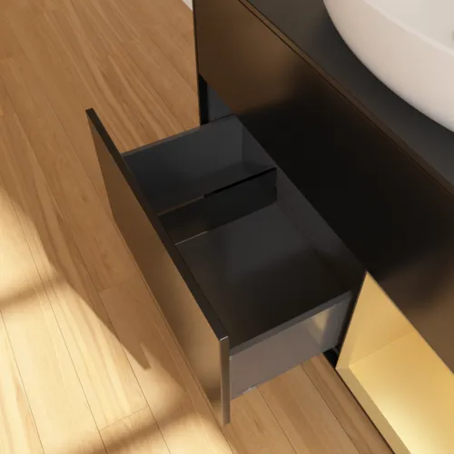Bild von VILLEROY BOCH Finion Waschbeckenunterschrank, mit Beleuchtung, 2 Auszüge, 1000 x 603 x 501 mm, Black Matt Lacquer / Gold Matt Lacquer / Glass Black Matt #GA22HFPD