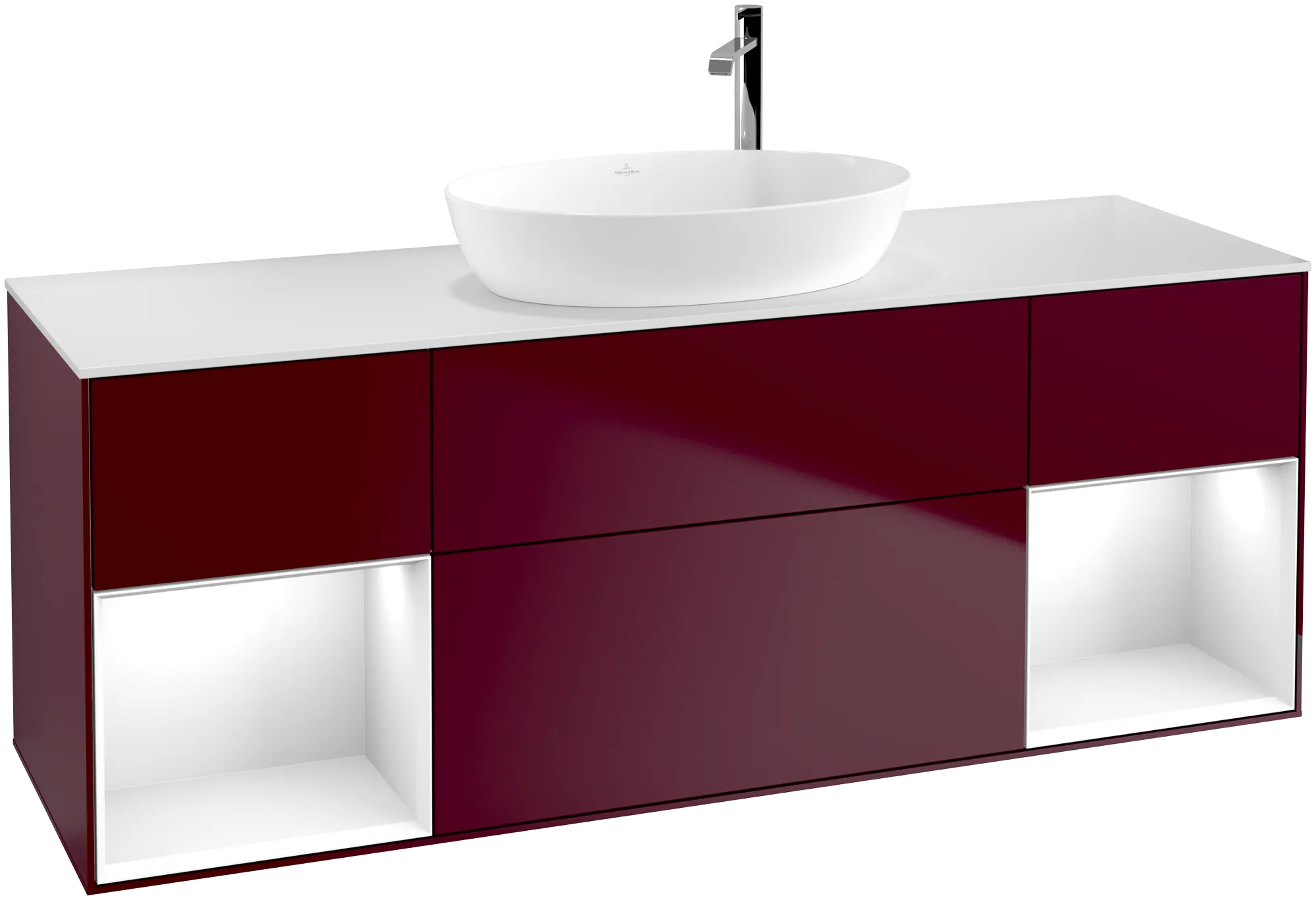 VILLEROY BOCH Finion Vanity unit, with lighting, 4 pull-out compartments, 1600 x 603 x 501 mm, Peony Matt Lacquer / Glossy White Lacquer / Glass White Matt #G981GFHB resmi