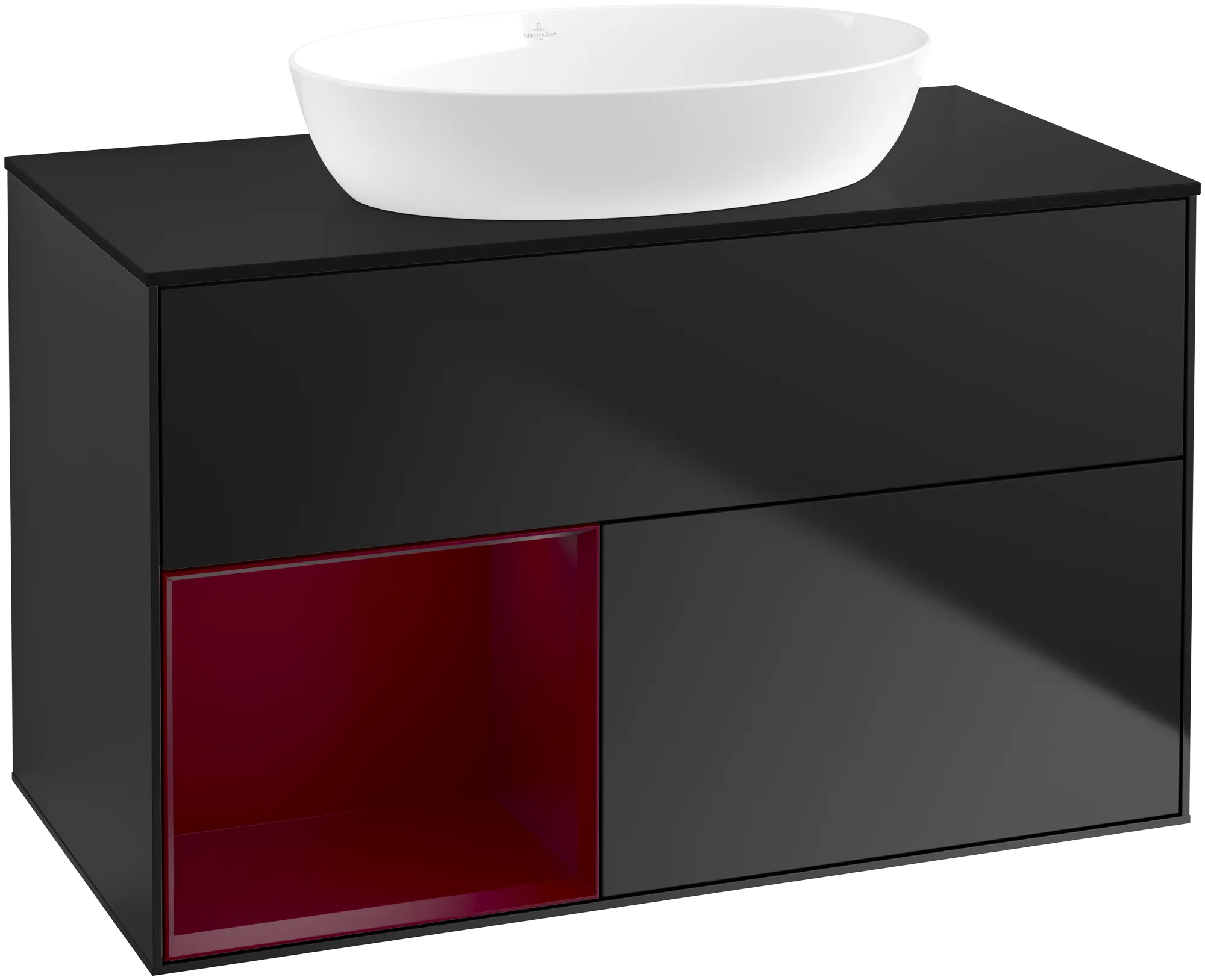 VILLEROY BOCH Finion Vanity unit, with lighting, 2 pull-out compartments, 1000 x 603 x 501 mm, Black Matt Lacquer / Peony Matt Lacquer / Glass Black Matt #GA12HBPD resmi