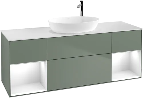 VILLEROY BOCH Finion Vanity unit, with lighting, 4 pull-out compartments, 1600 x 603 x 501 mm, Olive Matt Lacquer / Glossy White Lacquer / Glass White Matt #G981GFGM resmi