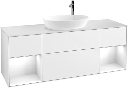 Picture of VILLEROY BOCH Finion Vanity unit, with lighting, 4 pull-out compartments, 1600 x 603 x 501 mm, Glossy White Lacquer / Glossy White Lacquer / Glass White Matt #G981GFGF