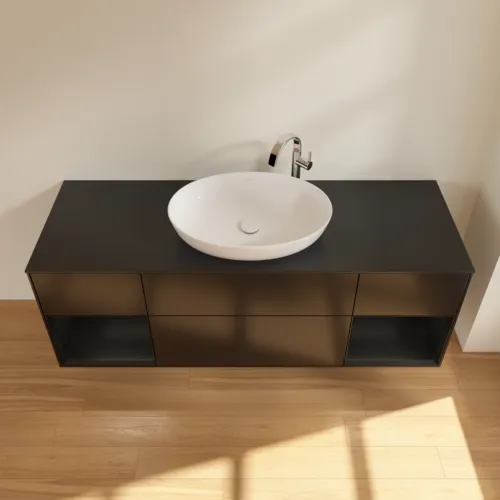 Bild von VILLEROY BOCH Finion Waschbeckenunterschrank, mit Beleuchtung, 4 Auszüge, 1600 x 603 x 501 mm, Black Matt Lacquer / Black Matt Lacquer / Glass Black Matt #G982PDPD