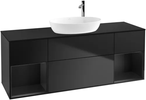 Picture of VILLEROY BOCH Finion Vanity unit, with lighting, 4 pull-out compartments, 1600 x 603 x 501 mm, Black Matt Lacquer / Black Matt Lacquer / Glass Black Matt #G982PDPD