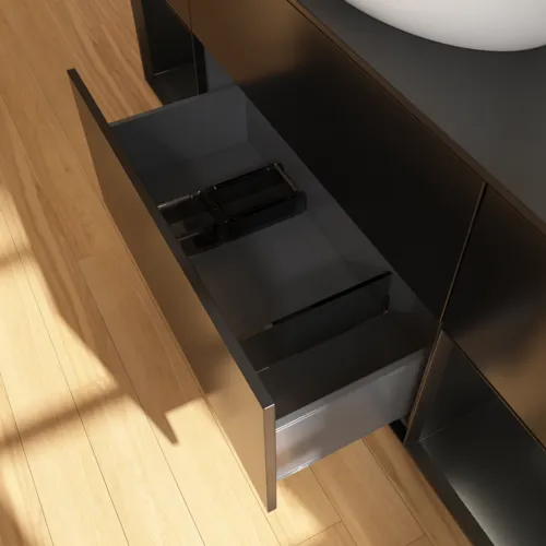 Bild von VILLEROY BOCH Finion Waschbeckenunterschrank, mit Beleuchtung, 4 Auszüge, 1600 x 603 x 501 mm, Black Matt Lacquer / Black Matt Lacquer / Glass Black Matt #G982PDPD