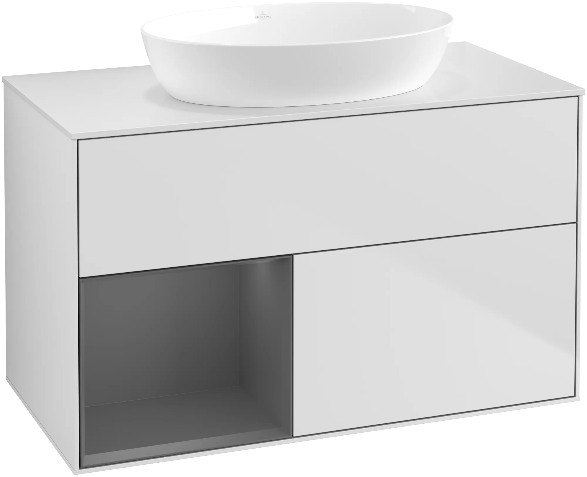 Picture of VILLEROY BOCH Finion Vanity unit, with lighting, 2 pull-out compartments, 1000 x 603 x 501 mm, White Matt Lacquer / Anthracite Matt Lacquer / Glass White Matt #GA11GKMT