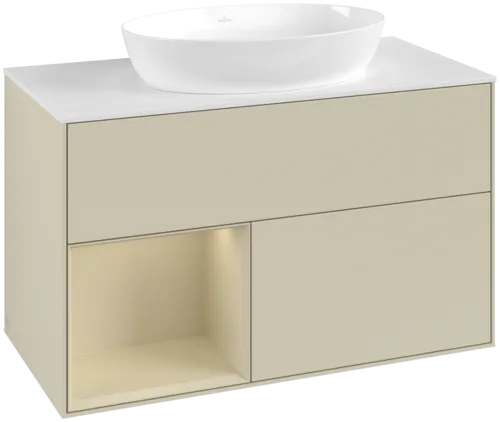 Picture of VILLEROY BOCH Finion Vanity unit, with lighting, 2 pull-out compartments, 1000 x 603 x 501 mm, Silk Grey Matt Lacquer / Silk Grey Matt Lacquer / Glass White Matt #GA11HJHJ