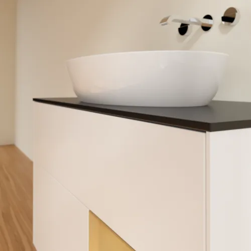 VILLEROY BOCH Finion Waschbeckenunterschrank, mit Beleuchtung, 2 Auszüge, 1000 x 603 x 501 mm, White Matt Lacquer / Gold Matt Lacquer / Glass Black Matt #GA22HFMT, Bild 6