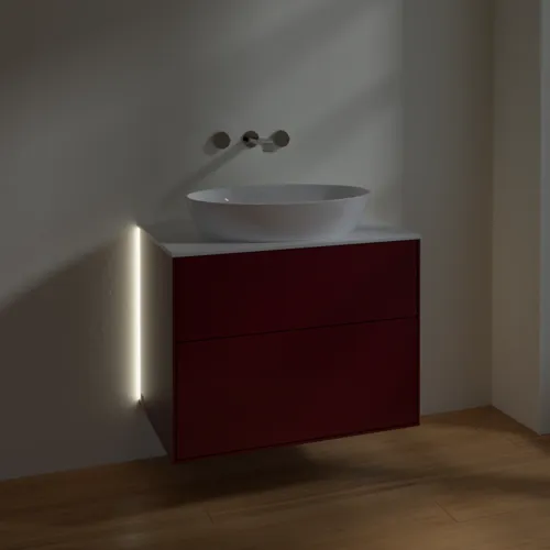 VILLEROY BOCH Finion Waschbeckenunterschrank, mit Beleuchtung, 2 Auszüge, 800 x 603 x 501 mm, Peony Matt Lacquer / Glass White Matt #G99100HB, Bild 5