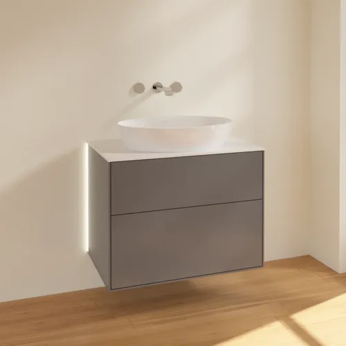 Bild von VILLEROY BOCH Finion Waschbeckenunterschrank, mit Beleuchtung, 2 Auszüge, 800 x 603 x 501 mm, Anthracite Matt Lacquer / Glass White Matt #G99100GK
