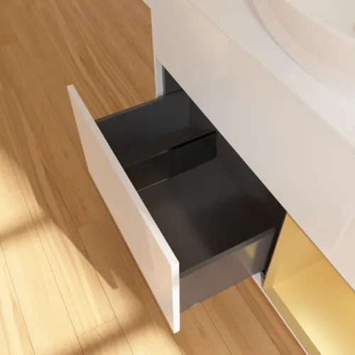 Obrázek VILLEROY BOCH Finion Vanity unit, with lighting, 2 pull-out compartments, 1000 x 603 x 501 mm, Glossy White Lacquer / Gold Matt Lacquer / Glass White Matt #GA21HFGF