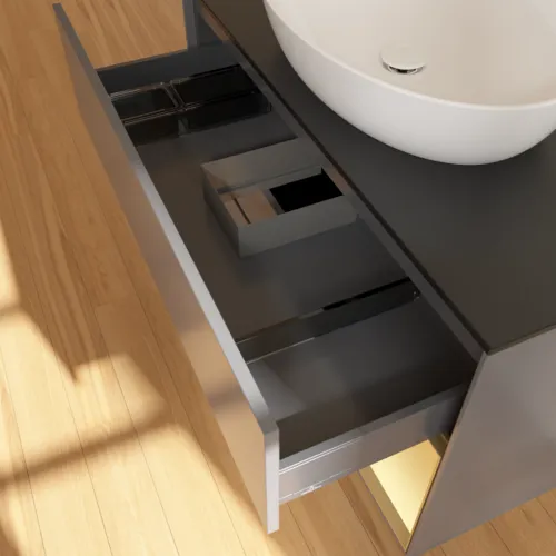 Obrázek VILLEROY BOCH Finion Vanity unit, with lighting, 2 pull-out compartments, 1000 x 603 x 501 mm, Anthracite Matt Lacquer / Gold Matt Lacquer / Glass Black Matt #GA22HFGK