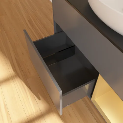 Obrázek VILLEROY BOCH Finion Vanity unit, with lighting, 2 pull-out compartments, 1000 x 603 x 501 mm, Anthracite Matt Lacquer / Gold Matt Lacquer / Glass Black Matt #GA22HFGK