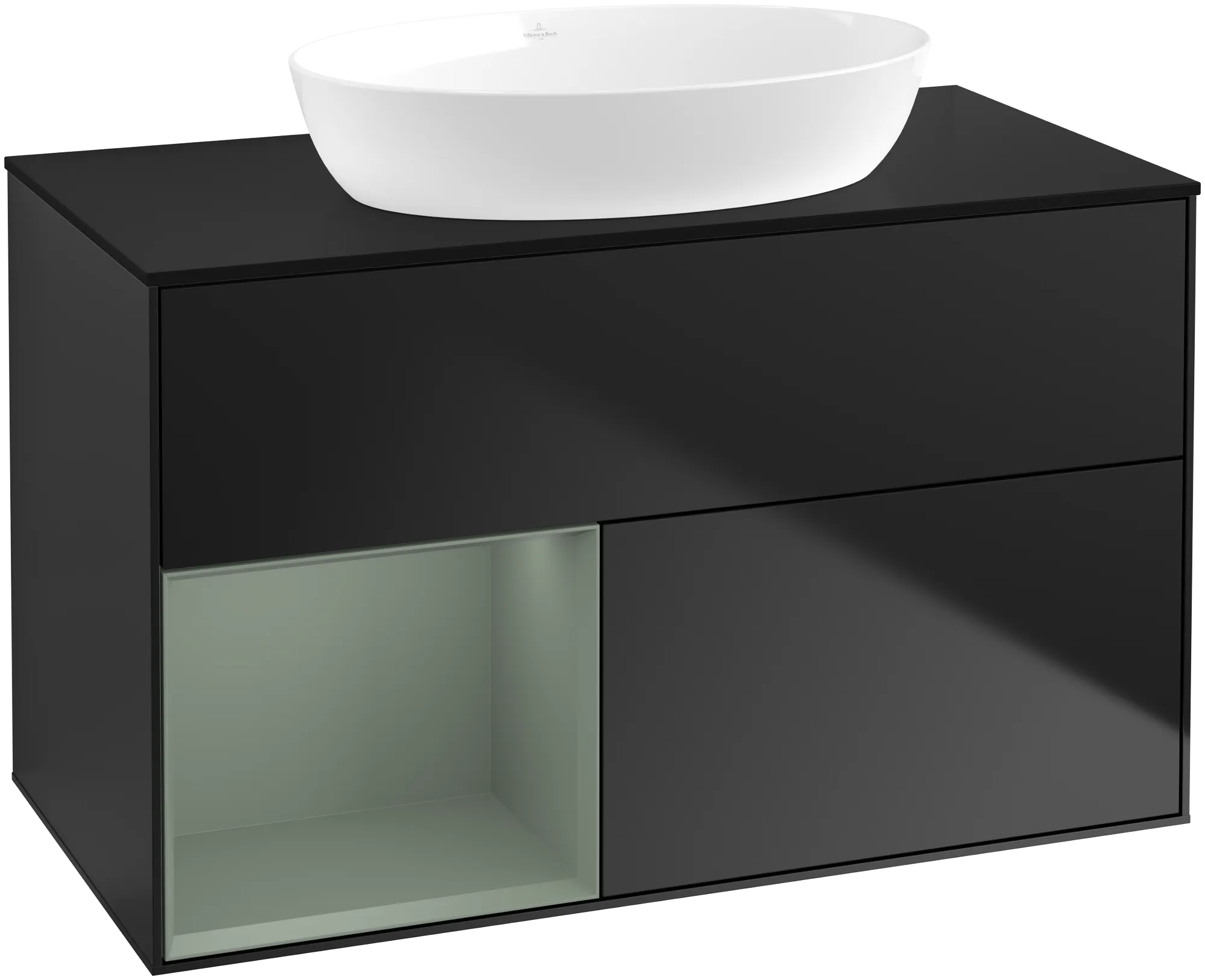 VILLEROY BOCH Finion Vanity unit, with lighting, 2 pull-out compartments, 1000 x 603 x 501 mm, Black Matt Lacquer / Olive Matt Lacquer / Glass Black Matt #GA12GMPD resmi
