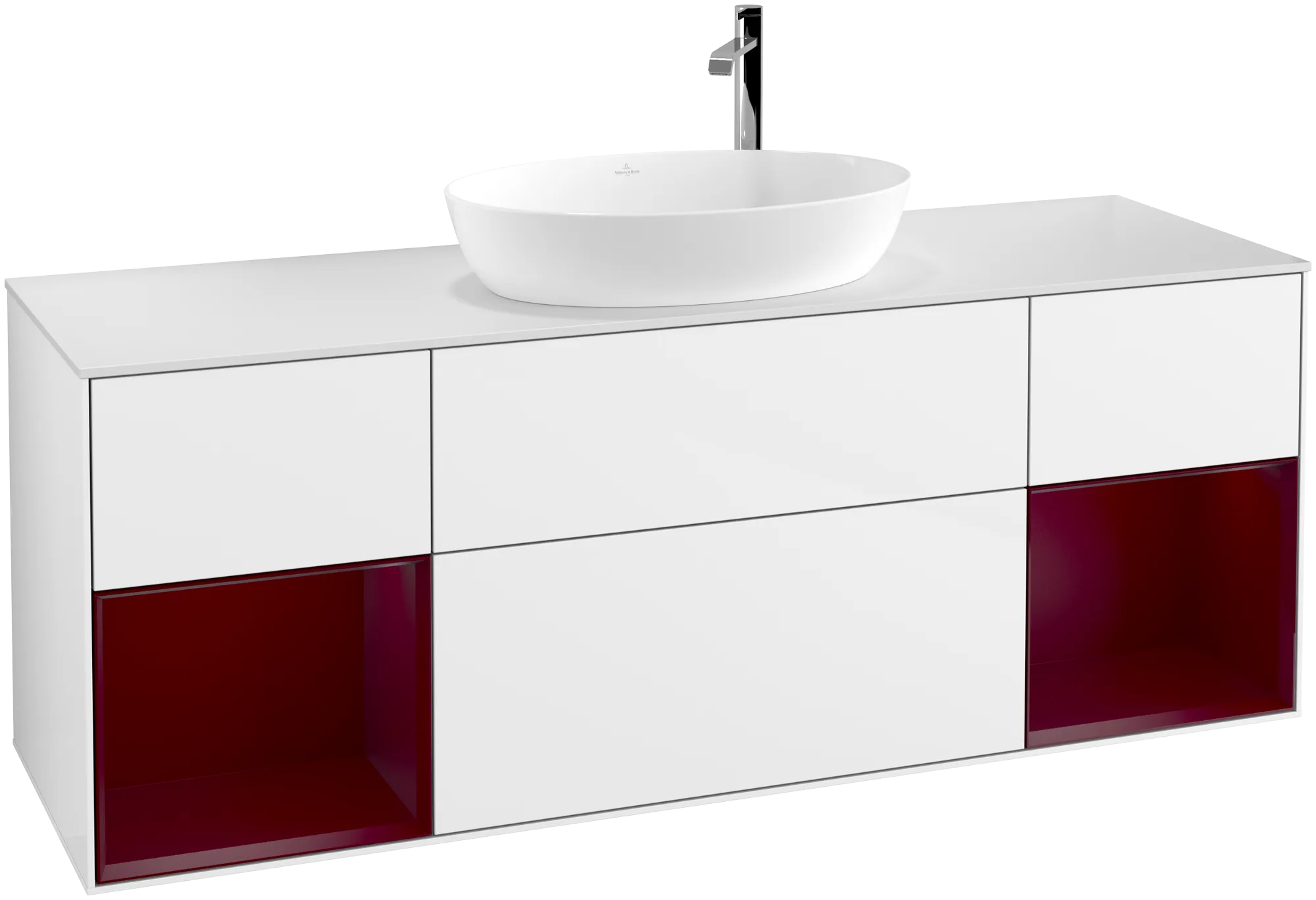 Obrázek VILLEROY BOCH Finion Vanity unit, with lighting, 4 pull-out compartments, 1600 x 603 x 501 mm, Glossy White Lacquer / Peony Matt Lacquer / Glass White Matt #G981HBGF