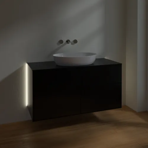 VILLEROY BOCH Finion Waschbeckenunterschrank, mit Beleuchtung, 4 Auszüge, 1200 x 603 x 501 mm, Black Matt Lacquer / Glass Black Matt #GA3200PD, Bild 5