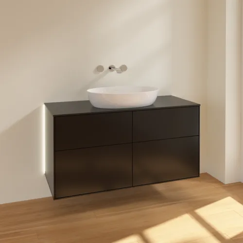 VILLEROY BOCH Finion Waschbeckenunterschrank, mit Beleuchtung, 4 Auszüge, 1200 x 603 x 501 mm, Black Matt Lacquer / Glass Black Matt #GA3200PD, Bild 2