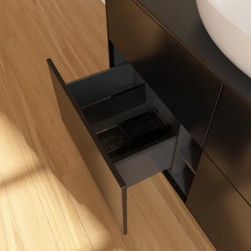 VILLEROY BOCH Finion Waschbeckenunterschrank, mit Beleuchtung, 4 Auszüge, 1200 x 603 x 501 mm, Black Matt Lacquer / Glass Black Matt #GA3200PD, Bild 7